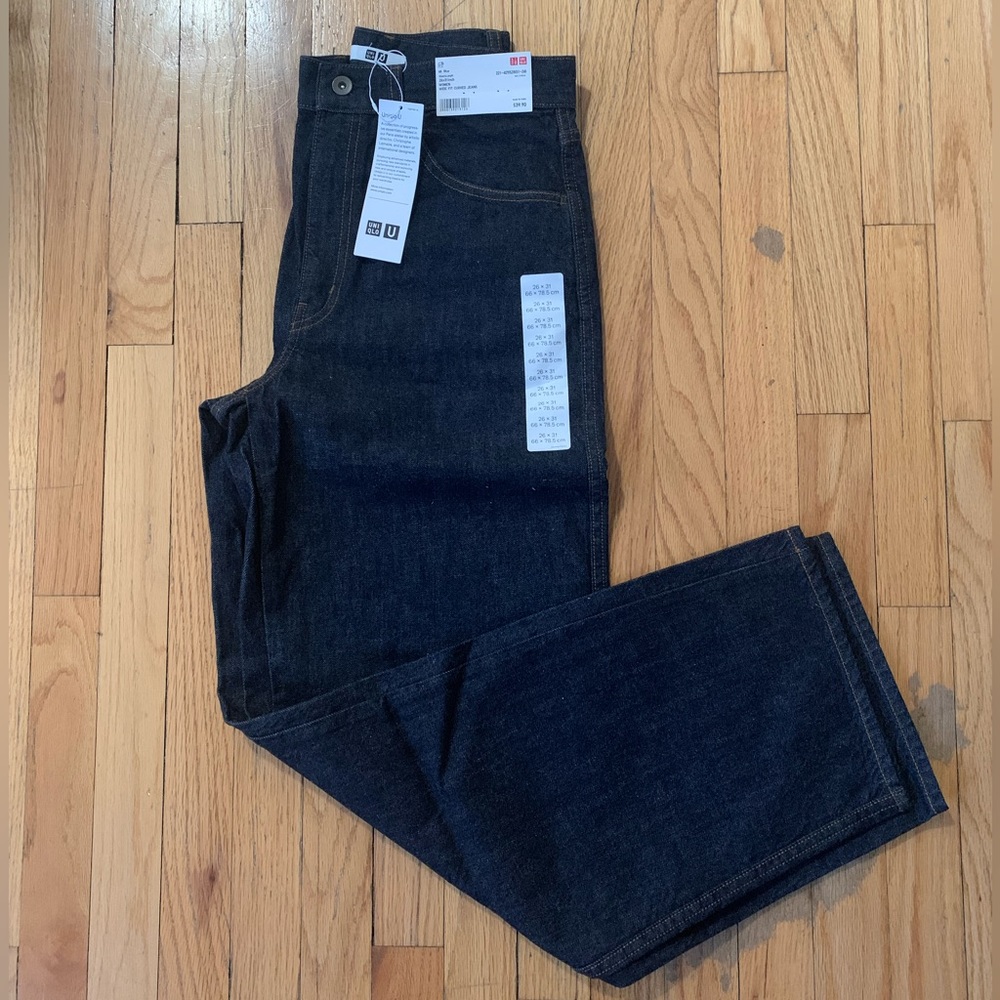 Uniqlo high rise dark wash wide leg loose denim jeans NWT